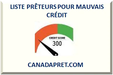 LISTE PRÊTEURS POUR MAUVAIS CRÉDIT